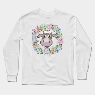 Cow Cute Cows Flower Wreath & Headband Accessory Gift Long Sleeve T-Shirt